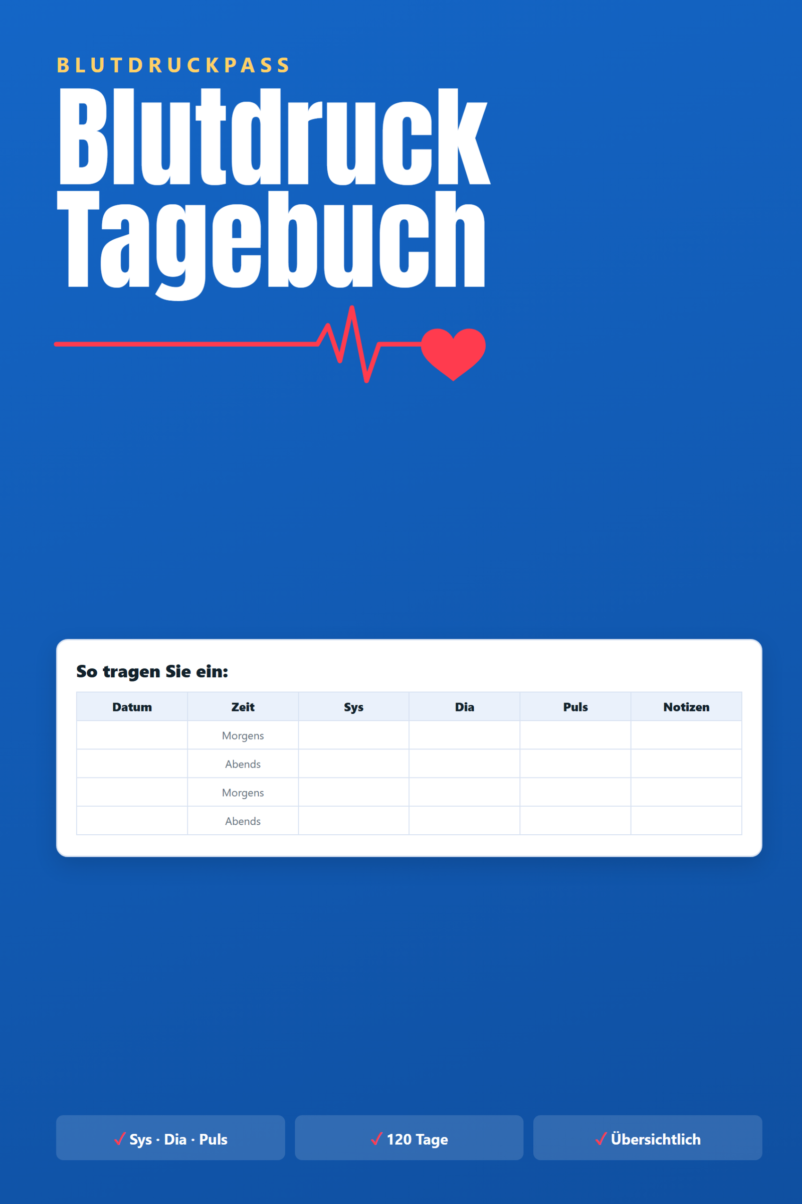 Blutdruck Tagebuch zum Ausfüllen