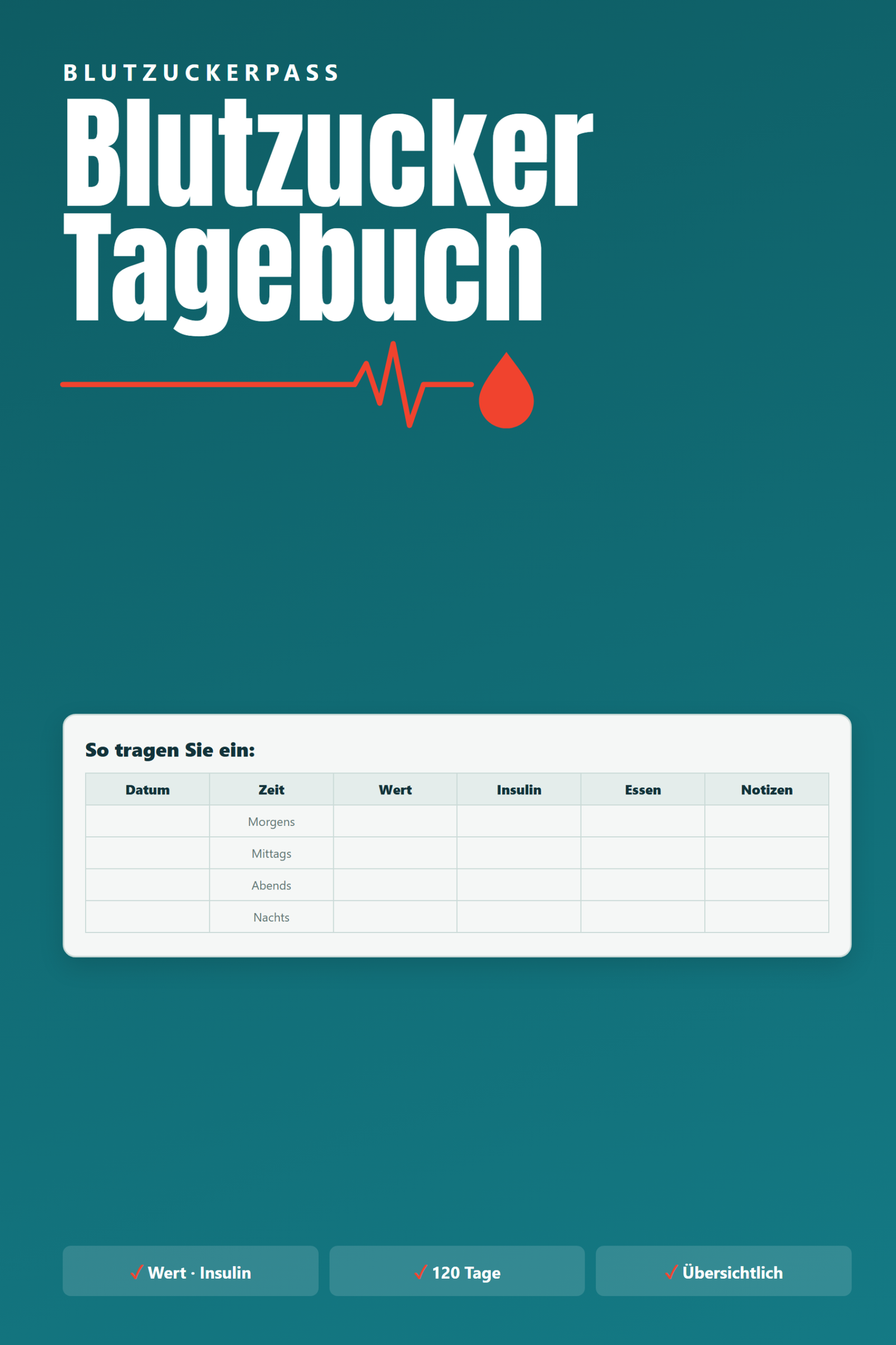 Blutzucker Tagebuch zum Ausfüllen