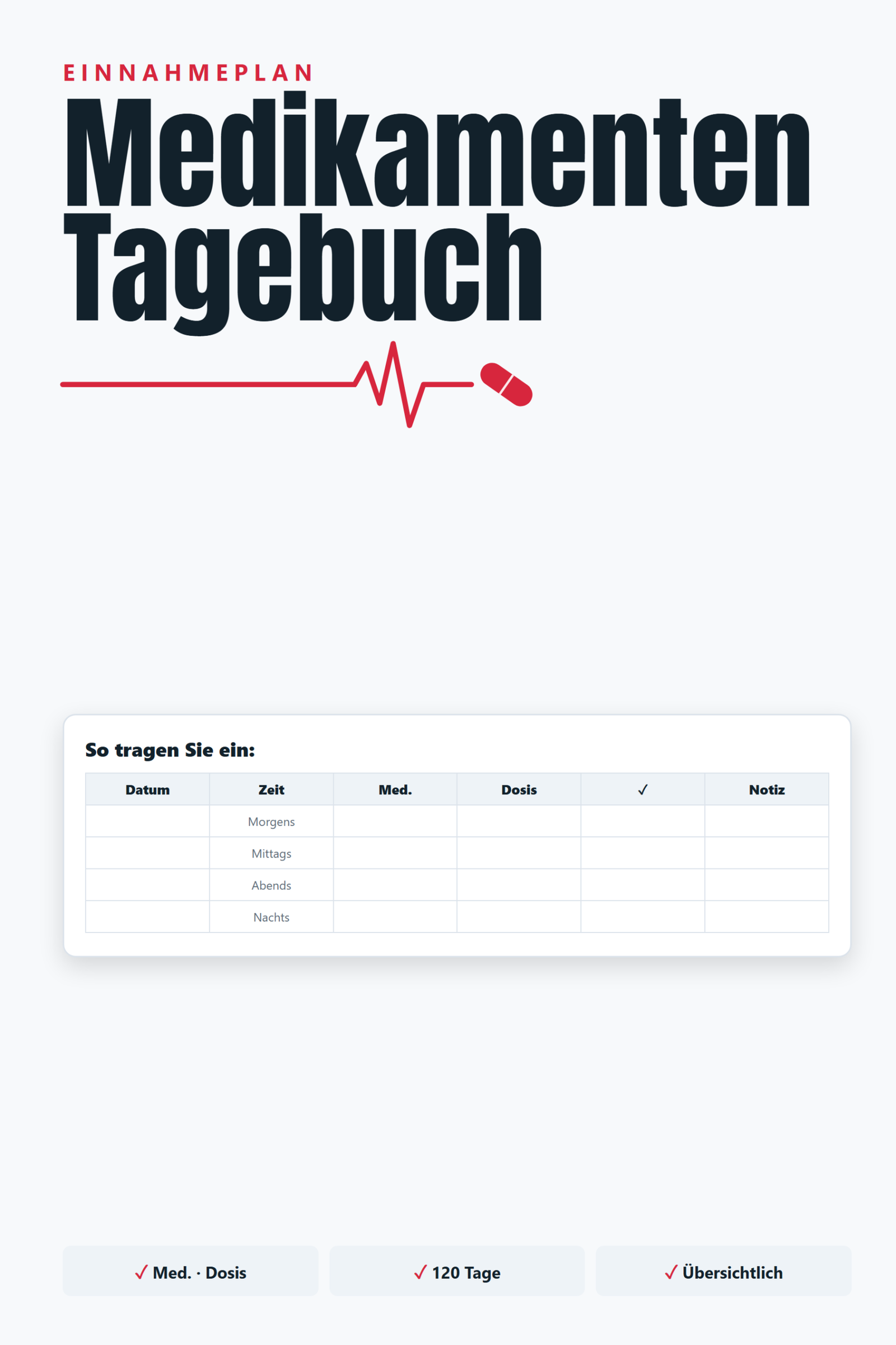 Medikamenten Tagebuch zum Ausfüllen
